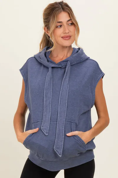 PinkBlush Navy Mineral Wash Sleeveless Maternity Hoodie