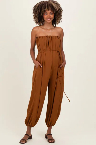 PinkBlush Sepia Strapless Waist Tie Maternity Jumpsuit