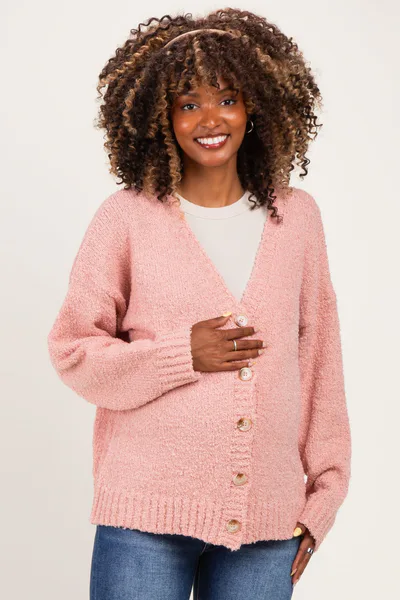 PinkBlush Ballet Pink Chenille Knit Button Front Maternity Cardigan