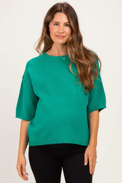 PinkBlush Green Basic Maternity Short Sleeve Sweater Top