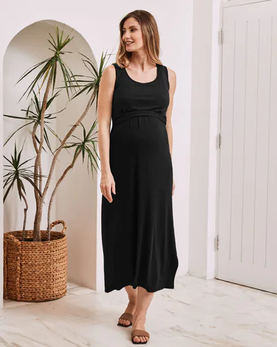 Angel Maternity Martina Maternity & Nursing Black  Sleeveless Bamboo Maxi Dress