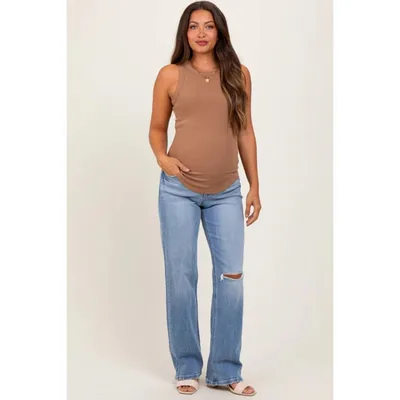 Target Pinkblush Light Blue Distressed Knee Slim Fit Wide Leg Maternity Jeans 29