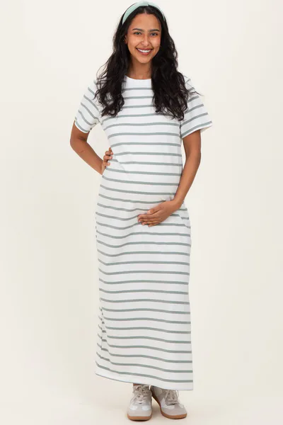 PinkBlush Sage Striped Side Slit Maternity Maxi Dress