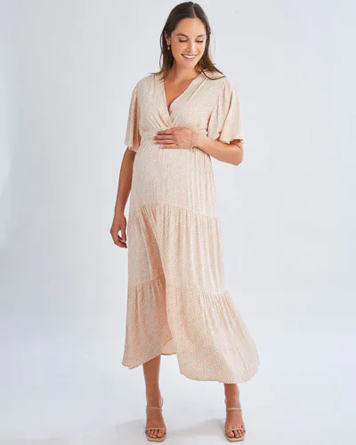 Angel Maternity Cara Maternity Maxi Dress in Creamy Floral Glow
