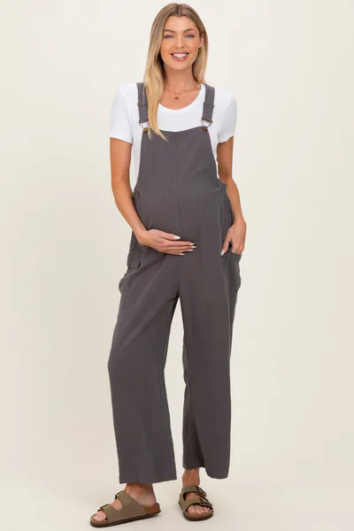 PinkBlush Charcoal Straight Leg Maternity Adjustable Overalls