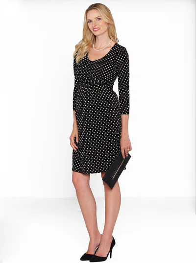 Angel Maternity Black Maternity Busy Mommy Nursing Dress in White Dots
