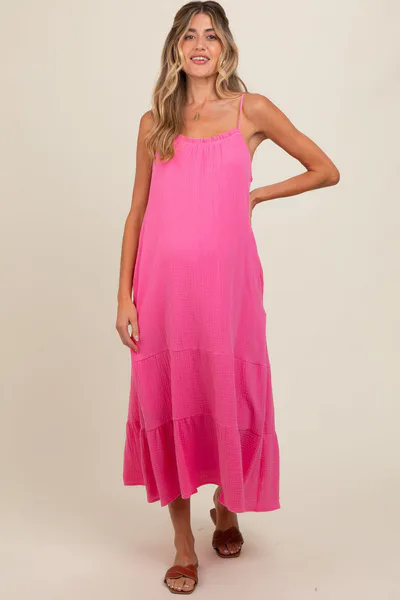 PinkBlush Fuchsia Tiered Hem Maternity Midi Dress