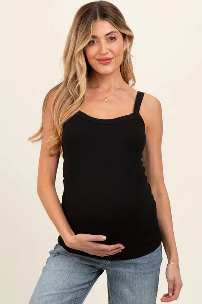 PinkBlush Black Ribbed Sleeveless Maternity Tank Top