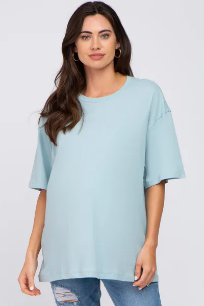 PinkBlush Light Blue Basic Oversized Maternity Tee