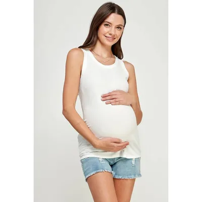 Target Hello Miz Maternity Ribbed Fitted Crew Neck Tank Top - Off White - Small