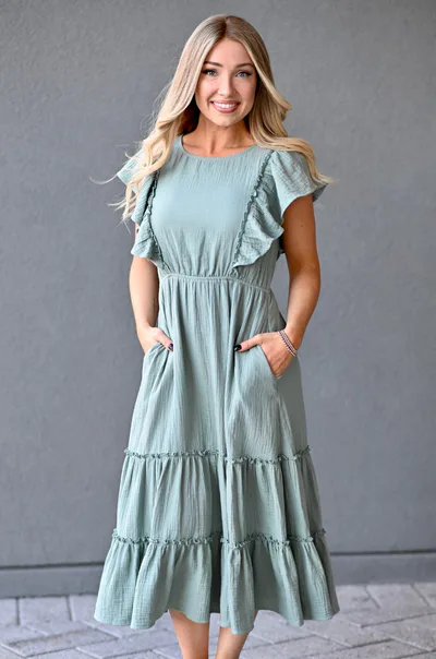 Milk & Baby Cotton Gauze Ruffle Midi Dress | Seafoam Green