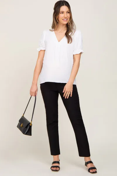 PinkBlush Black Stretchy Slim Fit Crop Maternity Dress Pants