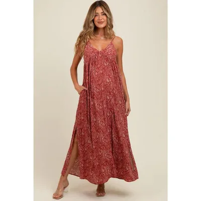 Target Pinkblush Rust Paisley Print Sleeveless Side Slit Maternity Maxi Dress Medium