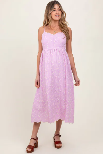 PinkBlush Lavender Floral Embroidered Scallop Detail Maternity Midi Dress