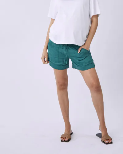 Angel Maternity Maternity Linen Shorts In Vibrant Green