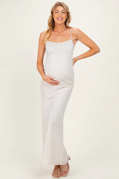 PinkBlush Cream Floral Twist Cut-Out Back Maternity Maxi Dress