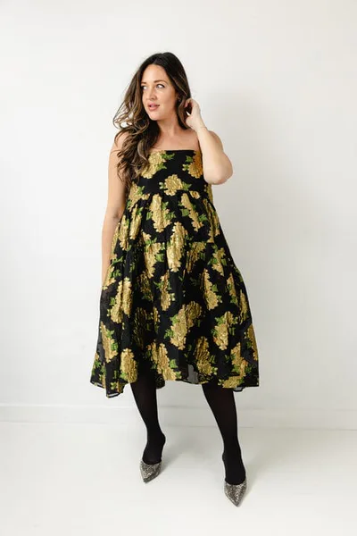 For The Creators Golden Jacquard Cami Dress