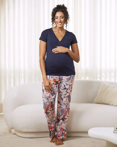 Angel Maternity 2 Pieces Maternity Crossover Top & Paisley Pants Set