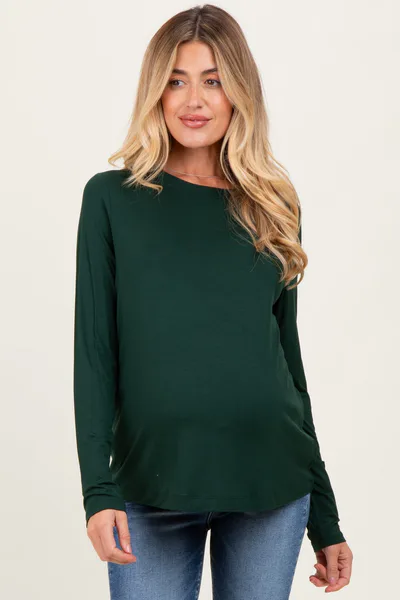 PinkBlush Forest Green Long Sleeve Maternity Top