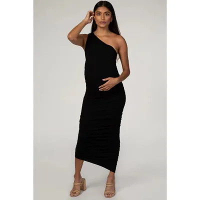 Target PinkBlush PinkBlush Black Ruched One Shoulder Maternity Dress Black Medium