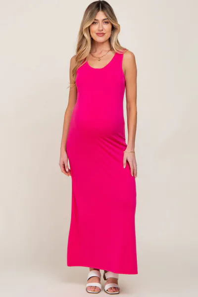 PinkBlush Fuchsia Sleeveless Maternity Maxi Dress