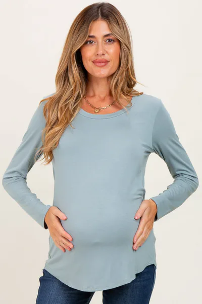 PinkBlush Light Olive Inner Layer Maternity/Nursing Long Sleeve Top