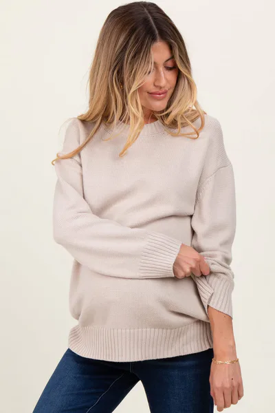 PinkBlush Beige Soft Knit Basic Maternity Sweater