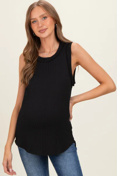 PinkBlush Black Ribbed Sleeveless Maternity Top