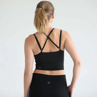 Milk & Baby Sienna Light Support Nursing Crop Tank Bra | Ribbed Noir