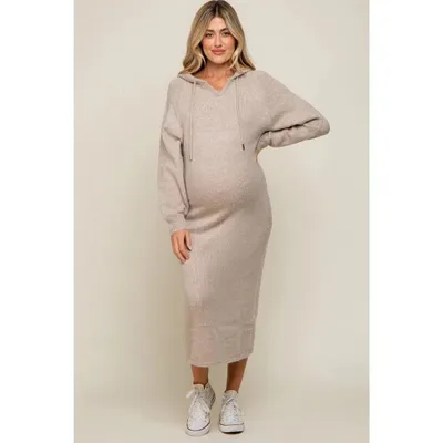 Target PinkBlush Beige Hooded Maternity Sweater Midi Dress Beige Small/Medium