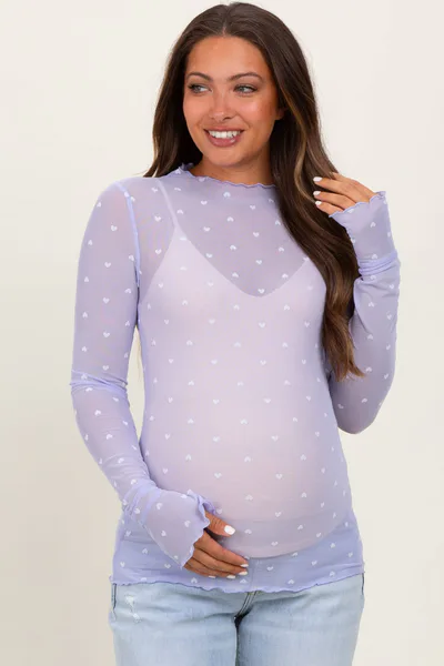 PinkBlush Lavender Mesh Heart High Neck Long Sleeve Maternity Top