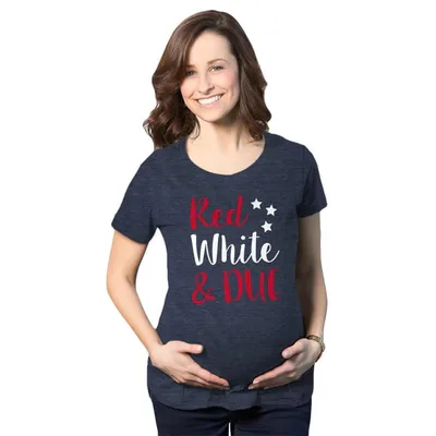 Target Maternity Red White and Due Pregnancy T Shirt Cute 4th Of July Baby Tee for Baby Bump - Crazy Dog Maternity T Shirt For Fourth Of July Navy M