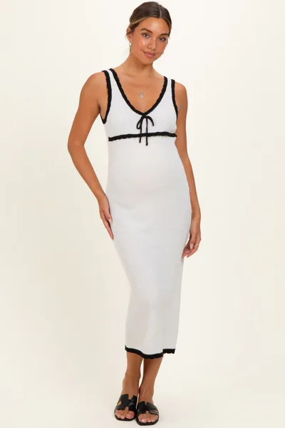 PinkBlush Ivory Knit Sleeveless Contrast Trim Maternity Maxi Dress