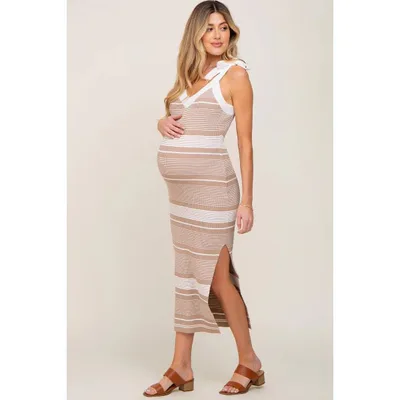 Target Pinkblush Taupe Striped Ribbed Sleeveless Knit Maternity Dress Medium
