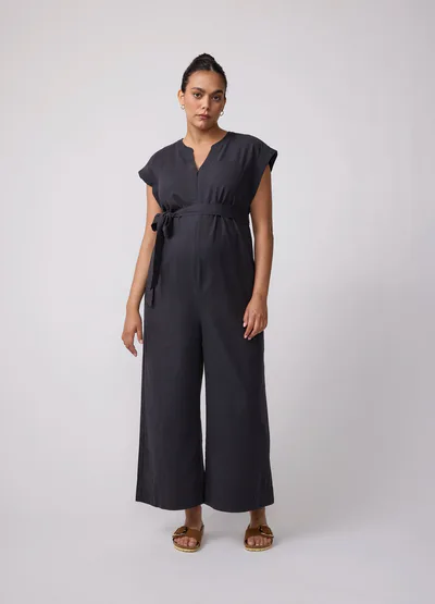 Ingrid & Isabel Short Sleeve Wide Leg Linen Maternity Jumpsuit