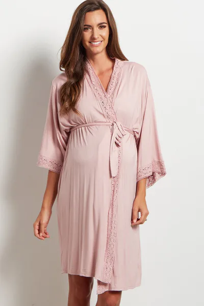 PinkBlush PinkBlush Pink Crochet Trim Delivery/Nursing Maternity Robe