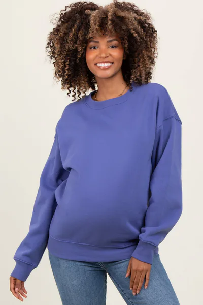 PinkBlush Periwinkle Basic Fleece Crewneck Maternity Sweatshirt
