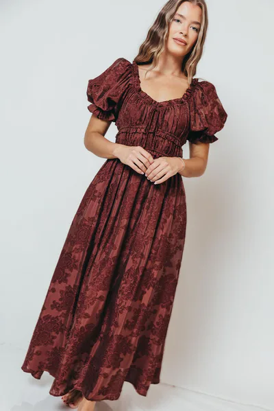 Worth Collective Sydnee Floral Maxi Dress in Maroon - Bump Friendly *10/6 PRE-ORDER*