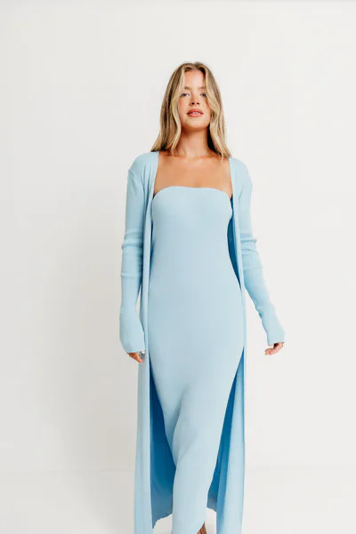 Worth Collective Lina Two Piece Dress Set in Dusty Blue - Bump Friendly