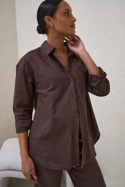 Bae the Label Timeless Relaxed Linen Shirt - Chocolate