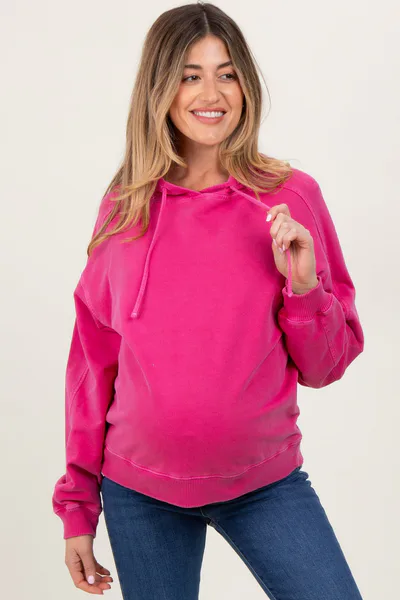PinkBlush Fuchsia French Terry Hooded Maternity Sweatshirt