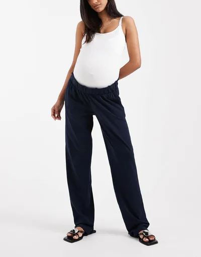 ASOS Mamalicious Maternity under the bump lightweight wide leg summer pants in navy