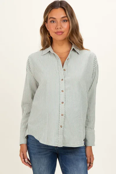 PinkBlush Sage Oversized Striped Button Down Long Sleeve Maternity Shirt