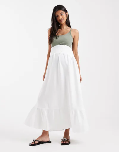 ASOS Mamalicious Maternity shirred waistband boho style midi skirt in white