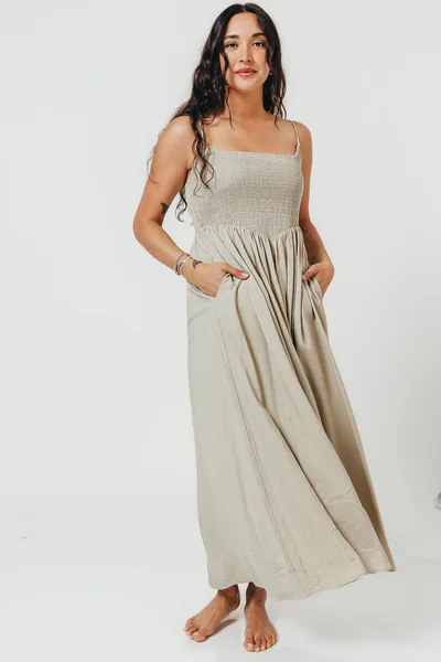 Worth Collective Josefina Smocked Maxi Dress in Sage - Bump Friendly *6/9 PRE-ORDER*