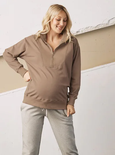 Angel Maternity Calla Maternity Sweatshirt Top in Iced Coffee