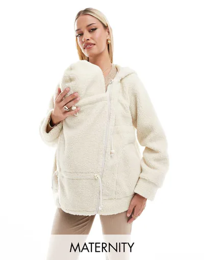 ASOS Mamalicious Maternity 3-in-1 teddy jacket with removable front in cream