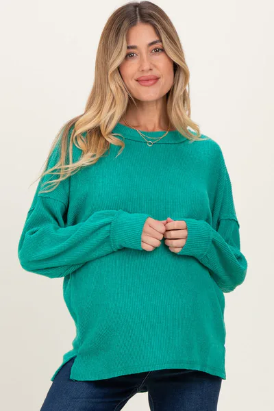 PinkBlush Green Brushed Ribbed Knit Maternity Pullover