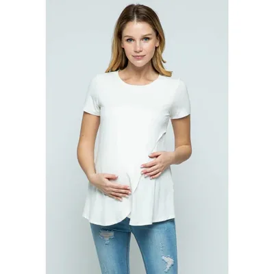 Target Hello Miz Short Sleeve Layered Wrap Maternity Nursing Top - Ivory - Medium