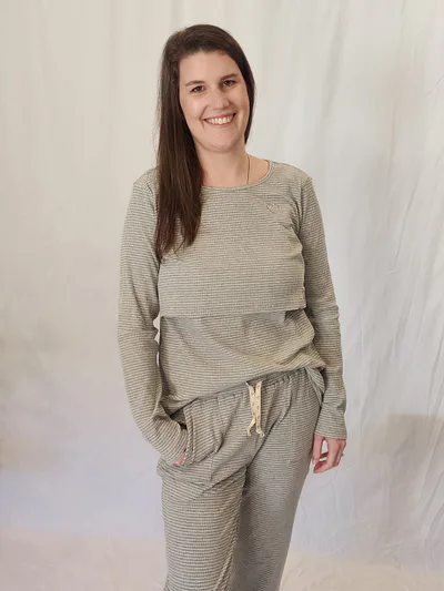 Close to the Heart Winter Pyjama Set - Grey and White Stripe